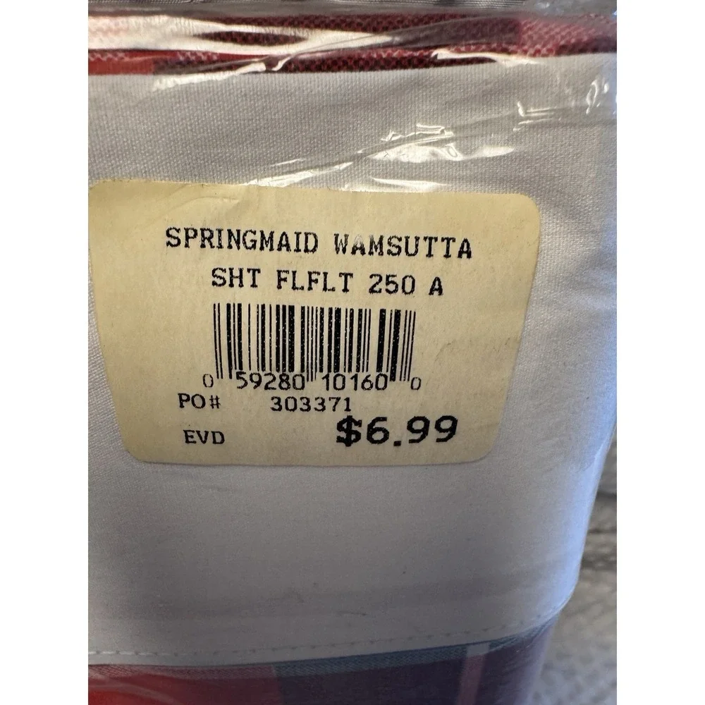 NEW Vintage Springmaid Wamsutta Full Flat Sheet Red/White/Blue Plaid USA Made